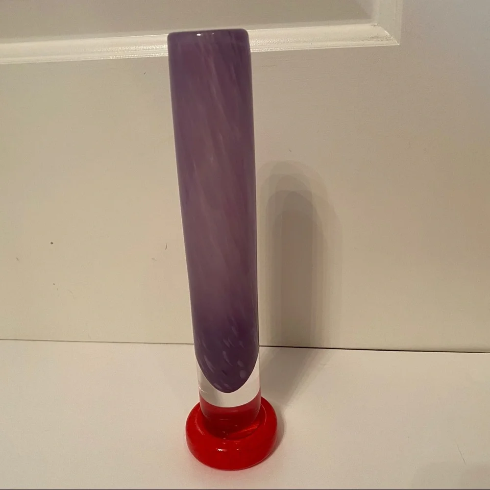 VASE BUD PURPLE RED ART GLASS HAND BLOWN HOME DECOR ACCENT